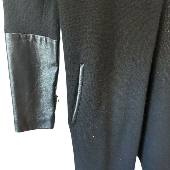 Nordstrom Leather Cashmere Black Open Front Long Cardigan Size Small - Picture 4 of 9